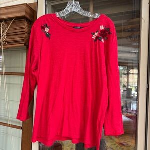 Lucky Brand Vibrant Red Floral Long Sleeve Tee